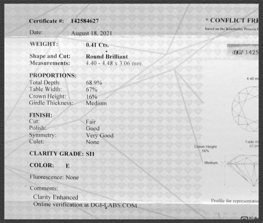 Brillant 585 Gold Ring 0,41ct, Si1; DGI Zertifikat